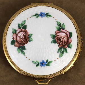 Vintage Art Deco Compact Miror & Guilloche Roses